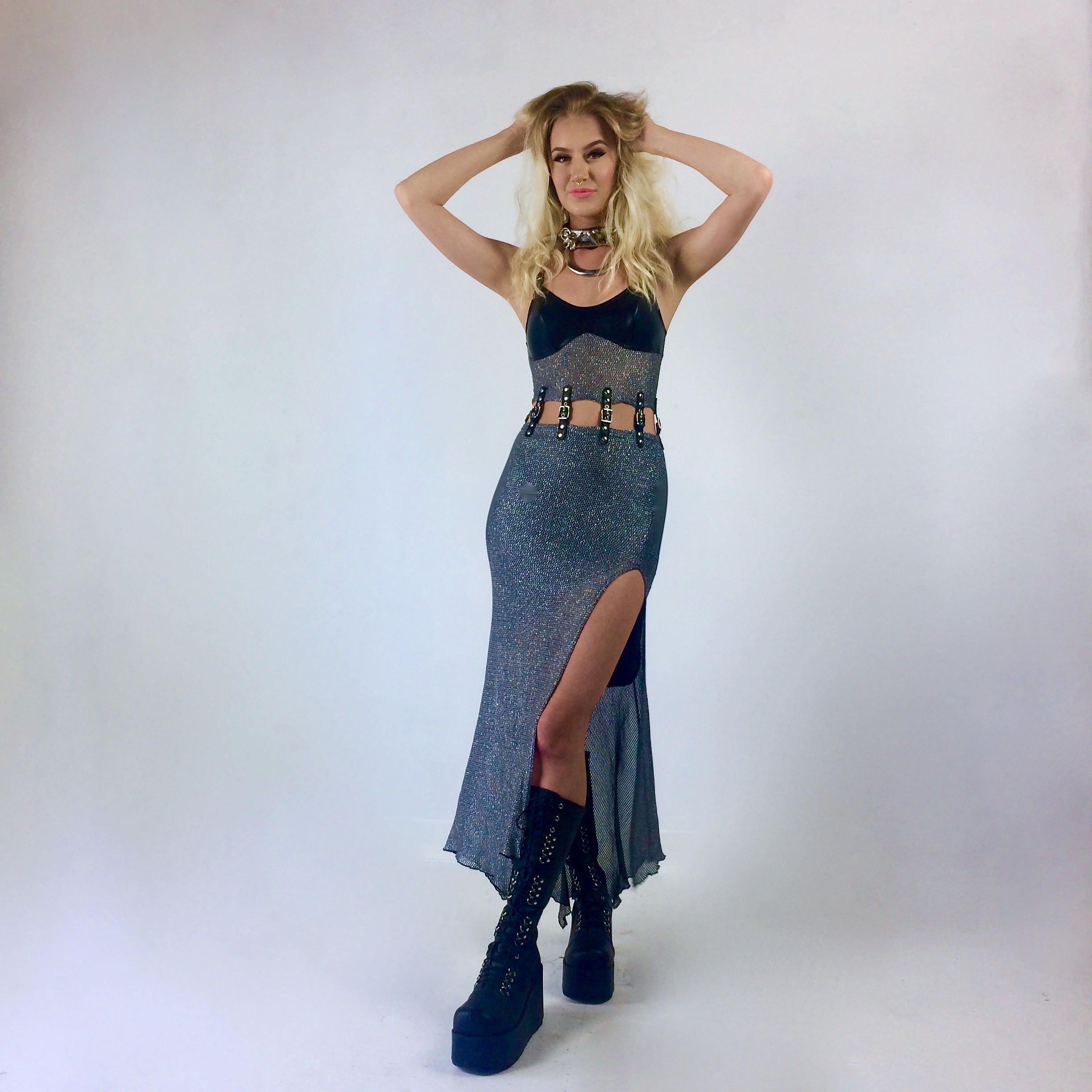 long sleeve maxi dress with side split Mint Ribbed Long Sleeve Side Slit Maxi Dress