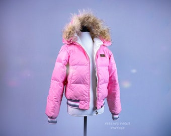 90's Baby Phat Bubblegum Pink Pastel Puffer Detachable Fur Hooded Bubble Jacket // L