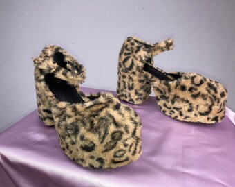 fuzzy cheetah heels