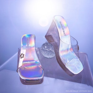 90’s Y2K Lucite Wedge Platform Heel Slide Sandals with Rhinestone Star // Size 8.5 - 9