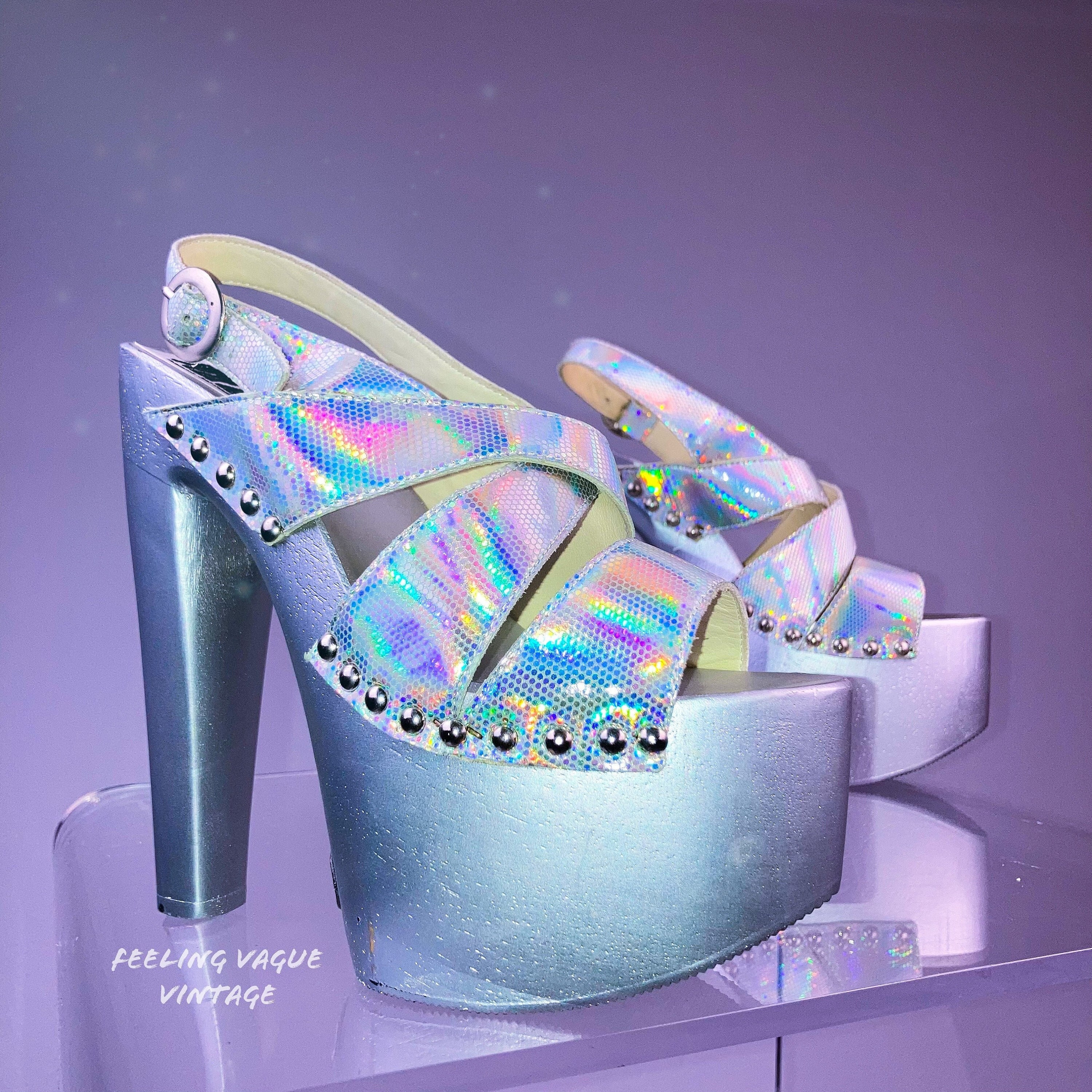 GenShuo Ladies Holographic High heel Open Toe Shoes Uk Size 7 | eBay