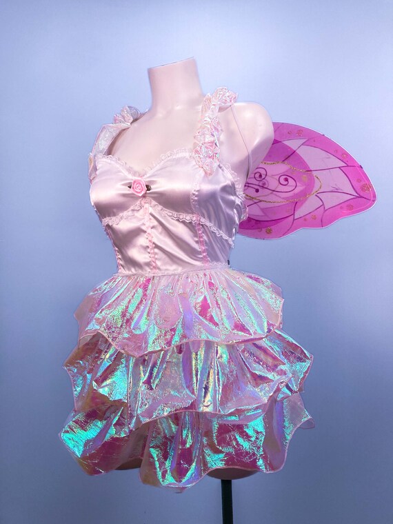 Y2K Coquette Girly Satin and Iridescent Ruffle Fa… - image 4