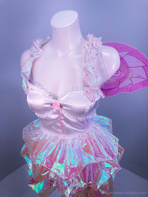 Y2K Coquette Girly Satin and Iridescent Ruffle Fa… - image 2