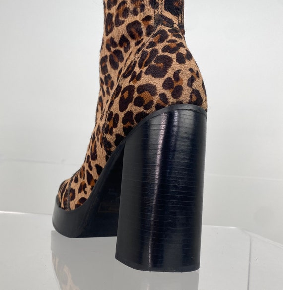 90's Vintage Leopard Chunky High Heel Ankle Boots… - image 6