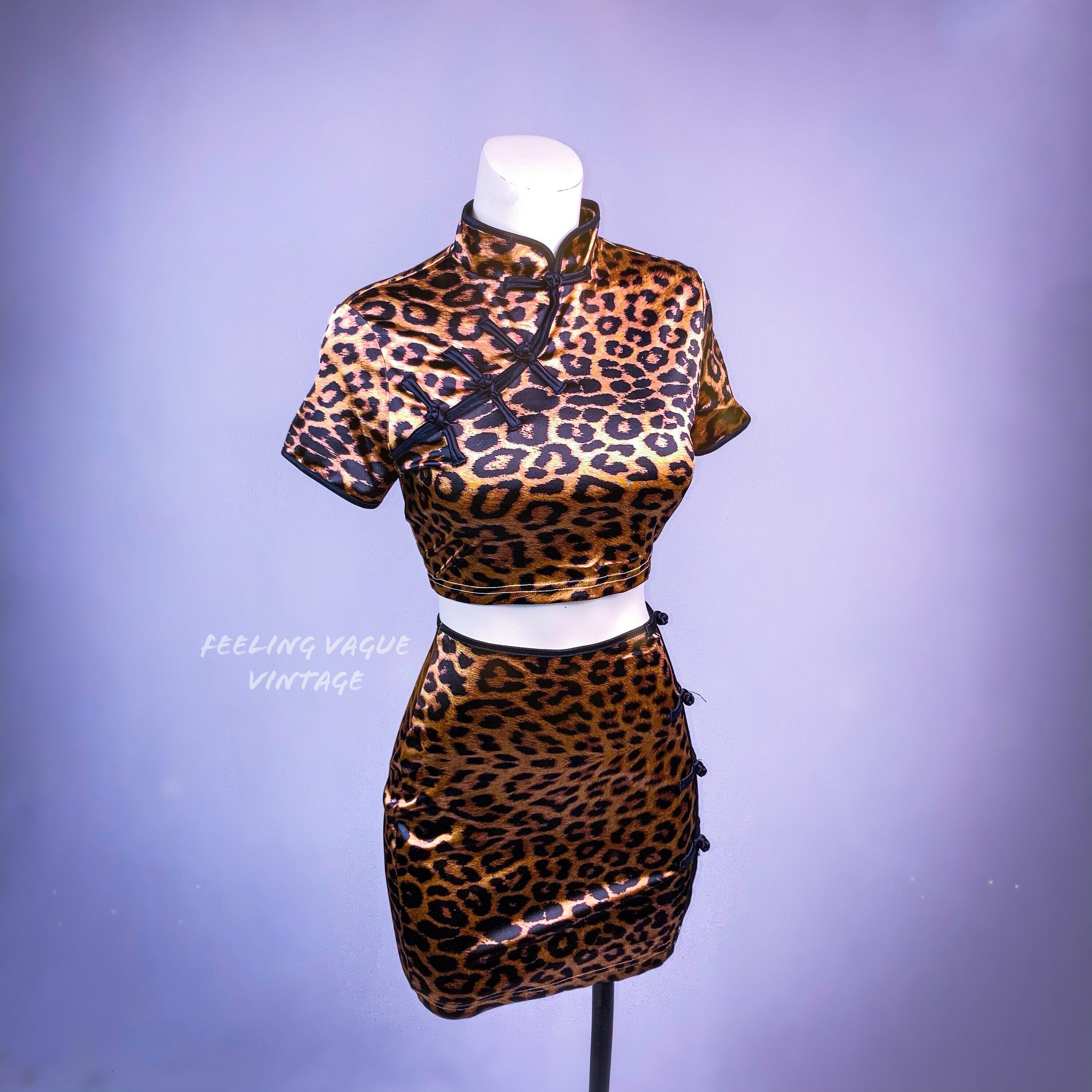 90s Cheongsam Style Leopard Print 