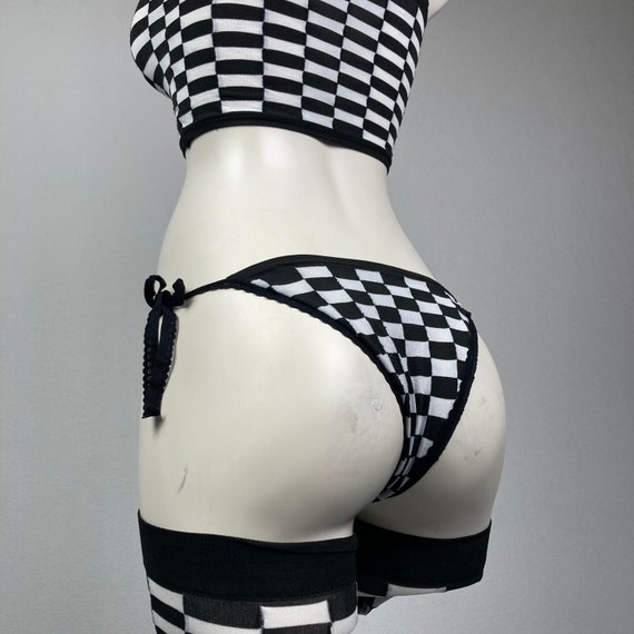 90’s Vintage Black and White Checker Crop Top and… - image 7