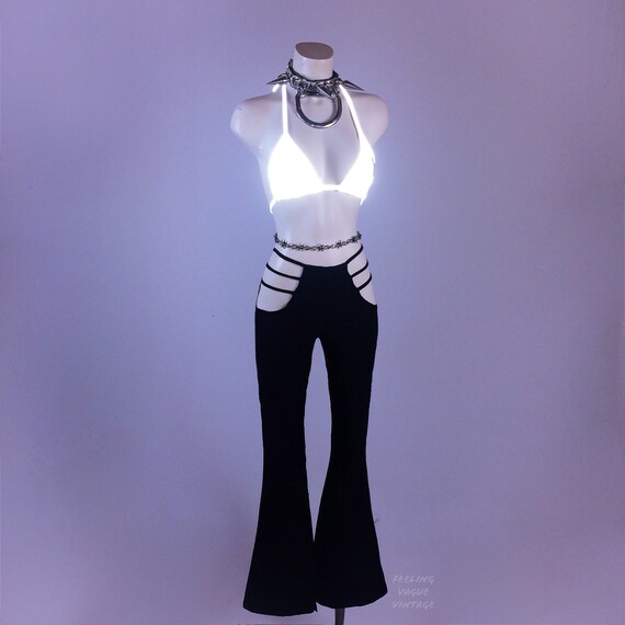 black cut up pants