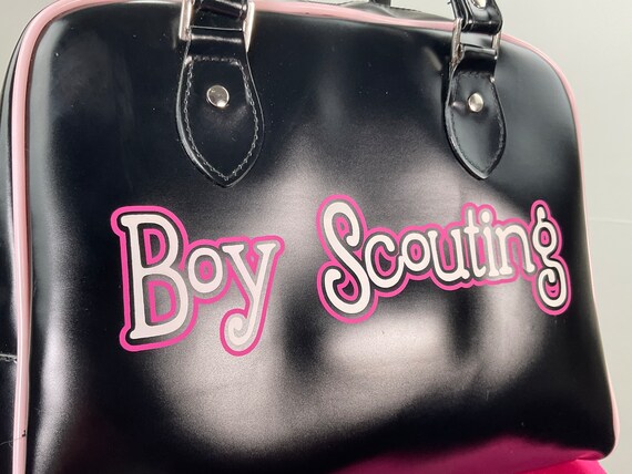 Y2K Spell Out Graphic Pink and Black Vinyl Bowler Bag Purse