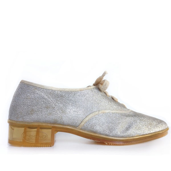 Silver Glitter Lace Up Oxford Shoes with Clear Heels// Padrino crayons // MADE IN SPAIN // Mens 10 - 11