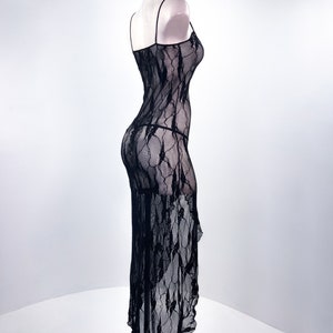 90s Black Lace Ruffle Maxi Lingerie Spaghetti Strap Gown Maxi Dress image 6