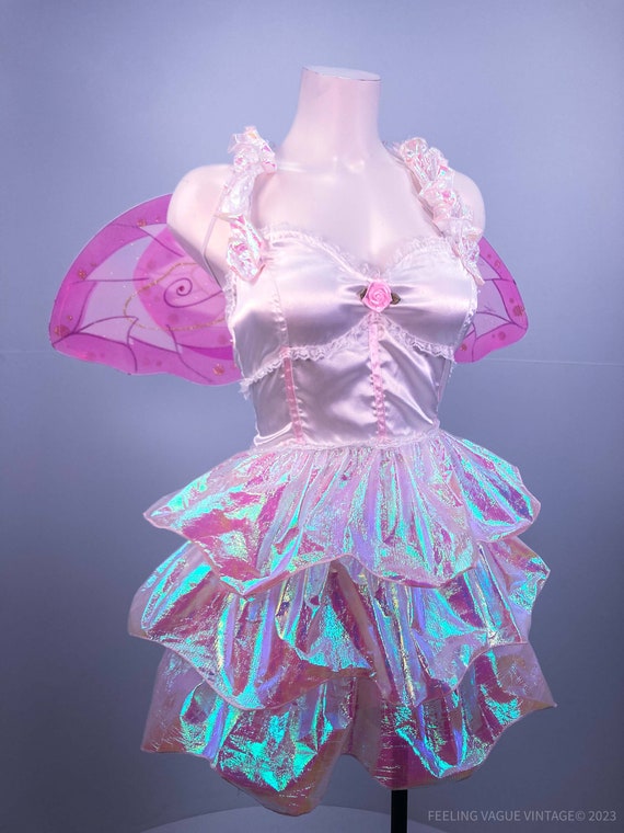 Y2K Coquette Girly Satin and Iridescent Ruffle Fa… - image 3
