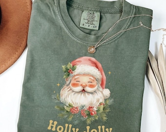 Vintage Santa Shirt, Holly Jolly Christmas Tee, Retro Santa Claus Top, Comfort Colors