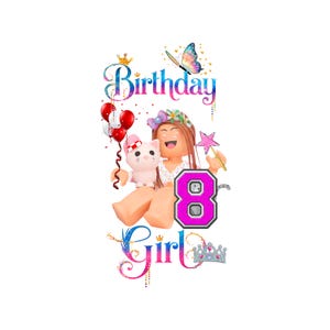 Roblox birthday girl 8 png customizable set  any age Roblox girl birthday sublimation bundle ROBLOX girl birthday EIGHT set cake top banner