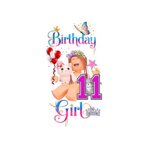 Roblox birthday gir11  png customizable set  any age Roblox girl birthday sublimation bundle ROBLOX girl birthday 11 set cake top banner
