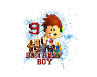 Paquete PNG rojo y azul para cumpleaños de Roblox, niño de 9 años, más plantilla para crear diseños para cualquier edad, descarga digital PNG, cumpleaños de Roblox personalizable.