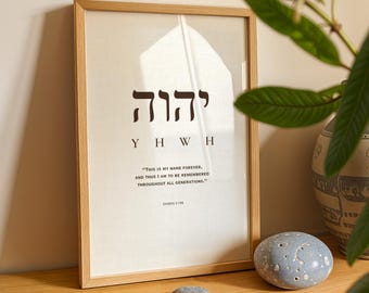 YAHWEH Christian Wall Art Printable Exodus 3:15 Bible Verse Poster Minimalist Beige Faith Decor Digital Download