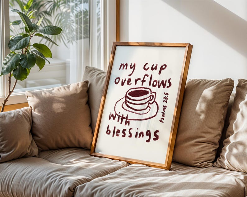 Bible verse poster for prayer room or Bible study corner reminding God’s overflowing blessings and provision
