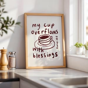 Neutral minimalist Christian printable scripture decor framed Psalm 23:5 wall art for modern homes