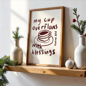 High resolution Bible verse printable with elegant typography Psalm 23:5 Christian faith artwork