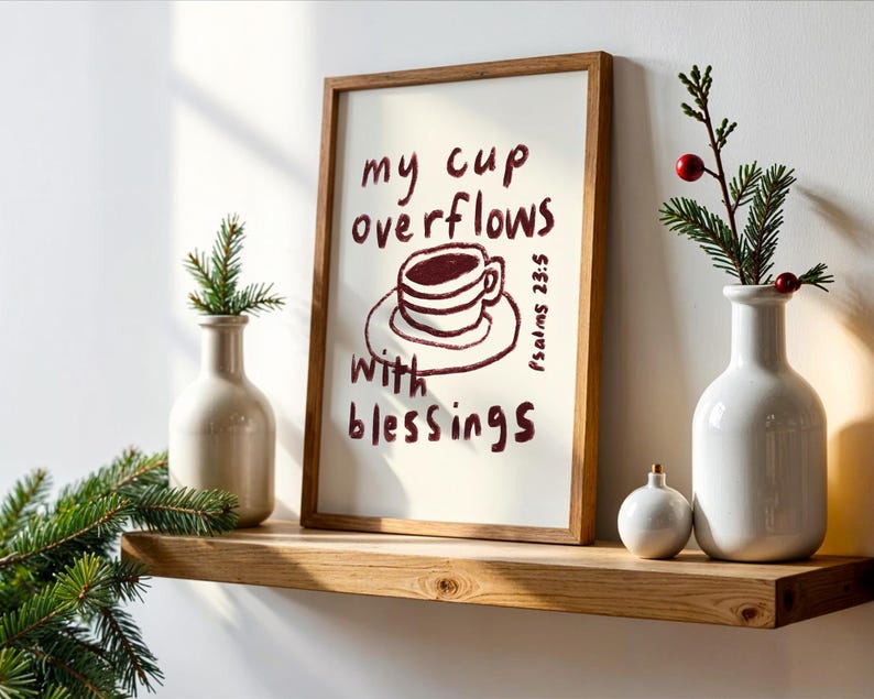 High resolution Bible verse printable with elegant typography Psalm 23:5 Christian faith artwork