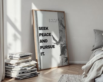 Seek Peace Scripture Art Print - Christian Wall Decor (Digital Download)