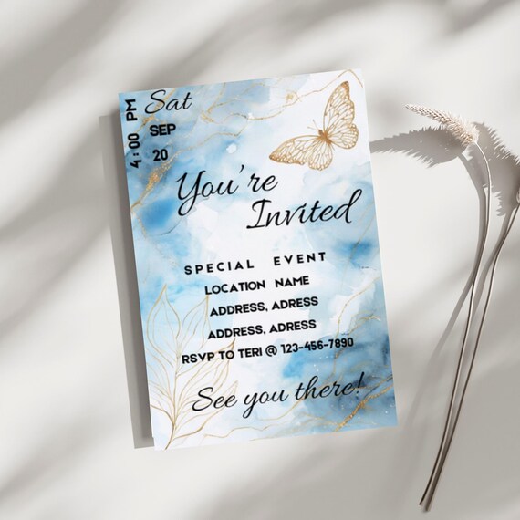 Butterfly Wedding Card Templates Editable