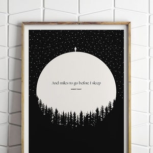 Robert Frost &quot;Miles to Go&quot; Literarischer Kunstdruck, Celestial &quot;Stopping By Woods an einem verschneiten Abend&quot; Zitat, Woodland Dekor, Buch-Liebhaber-Geschenk