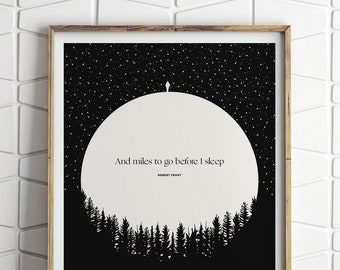 Robert Frost "Miles to Go"  Literary Art Print, Celestial "Stopping By Woods on a Snowy Evening" Quote, Woodland Decor, Book Lover Gift