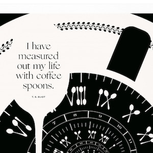 T.S. Eliot Literary Art Print, The Love Song of J. Alfred Prufrock, Coffee Lover Art, Kitchen Art, Book Lover Gift