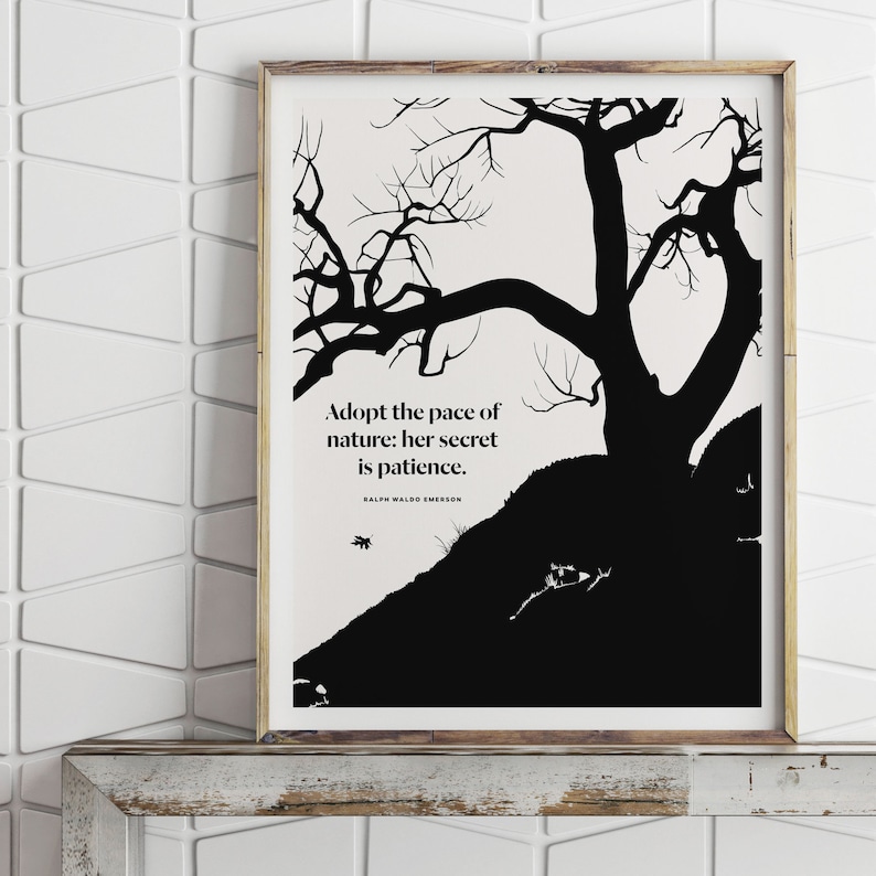 Ralph Waldo Emerson Nature Print Wall Art, Transcendentalist Quote, Deer Illustration image 1