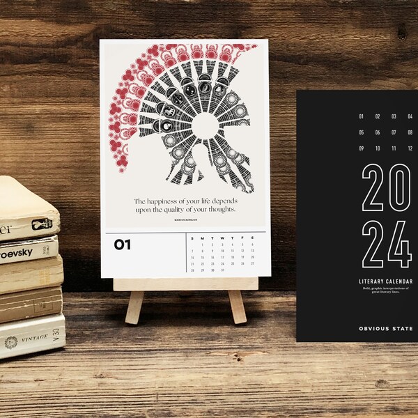 2024 Literary Calendar, Desktop with Easel, Inspirational Bookish Gift for Reader, Stocking Stuffer for Book Lover