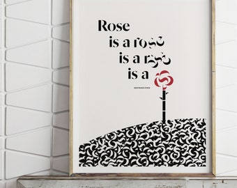 Gertrude Stein Literary Art Print,  Rose Quote, Typography Art