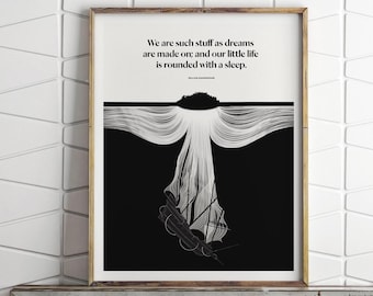 Shakespeare Literary Art Print, The Tempest Quote, Shakespeare Poster, Bookworm Gift