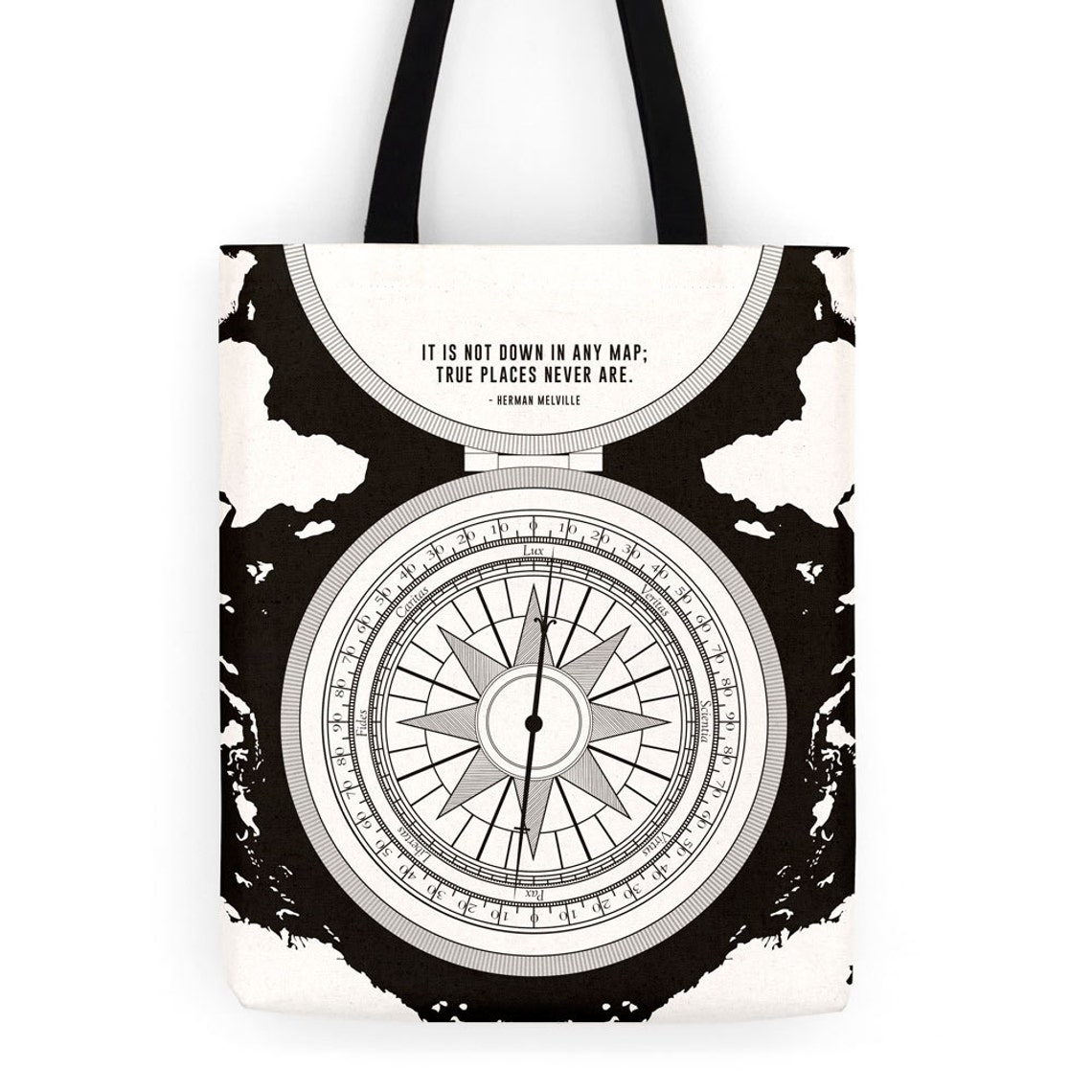 Literary Tote Bag Compass Handmade canvas tote bag with Etsy