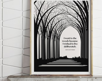 Henry David Thoreau Literary Art Print, Walden Quote, Transcendentalist Woodland Art