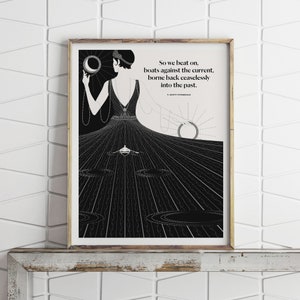 F Scott Fitzgerald &quot;Great Gatsby&quot; Quote Print, And So We Beat On, Daisy Buchanan, Book Lover Gift for Her, Roaring 20s Art