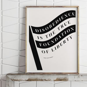 Henry David Thoreau Literary Art Print, "Civil Disobedience" Quote, Political Poster