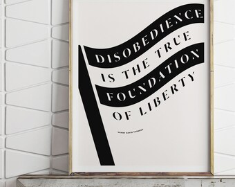 Henry David Thoreau Literary Art Print, "Civil Disobedience" Quote, Political Poster