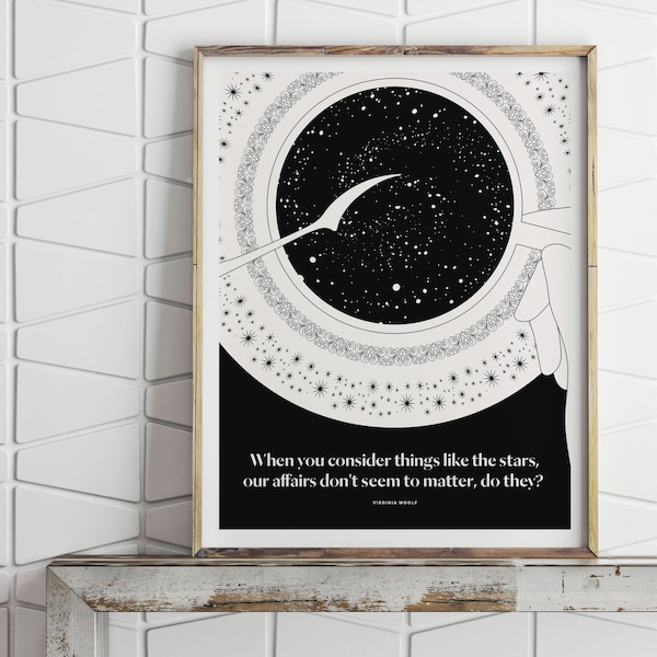 Virginia Woolf Literary Print Wall Art, Celestial Decor, Gift for Her