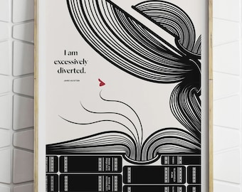 Jane Austen Print: Pride and Prejudice Quote, Library Art