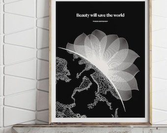 Dostoevsky Quote Print: Beauty Will Save The World, Black and White Art