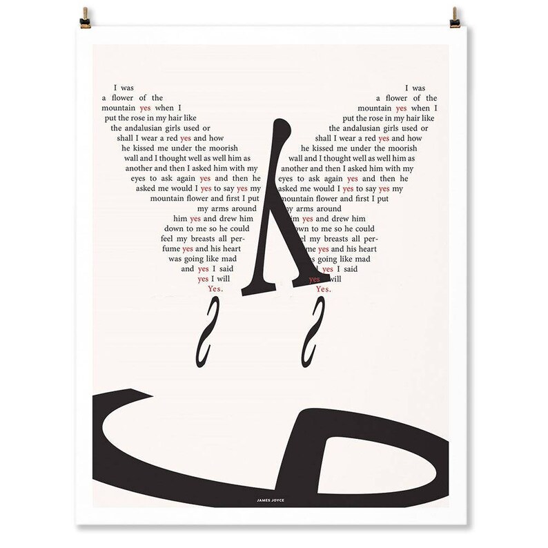 James Joyce Literary Art Print, Ulysses Quote Molly Bloom Soliloquy, Typography Art image 2