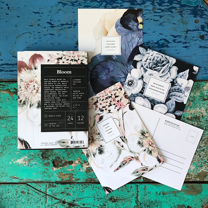 Literary Postcard Set Romantic Poets Collection Floral image 1