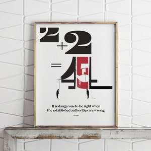 Voltaire "2 + 2 = 5" Art Print, George Orwell 1984 Inspired Quote Art for Philosopher, Critical Thinking