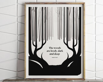 Robert Frost Literary Art Print, "Stopping By Woods on a Snowy Evening" Quote, Woodland Decor