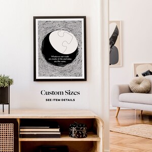 May include: A black and white printable art print with a quote about souls. The quote reads "Whatever our souls are made of, his and mine are the same." The print is framed in a black frame and is hanging on a white wall. The text "Custom Sizes" and "SEE ITEM DETAILS" is below the print.