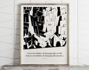 Leo Tolstoy Literary Art Print, Everyone Thinks of Changing the World