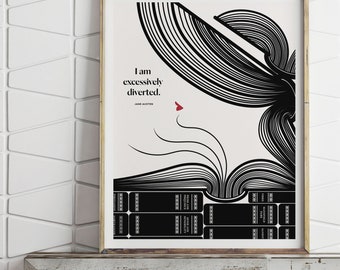 Jane Austen Literary Poster, Pride and Prejudice Quote, Book Lover Gift for English Major, Library Art