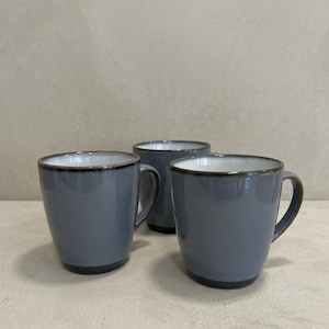Set of 3 Sango Concepts Eggplant Blue Coffee Mugs - Pattern 4942 Stoneware