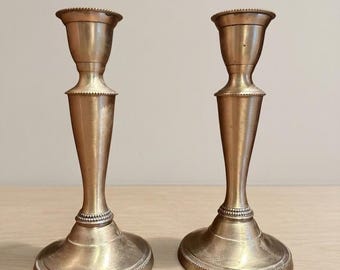 Vintage Mid-Century Brass Taper Candlestick Holders - Set of 2 Fluted 7.25"